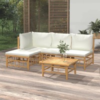  5 Piece Garden Lounge Set with Cream White Cushions  Bamboo