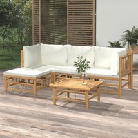  5 Piece Garden Lounge Set with Cream White Cushions  Bamboo