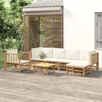  7 Piece Garden Lounge Set with Cream White Cushions  Bamboo