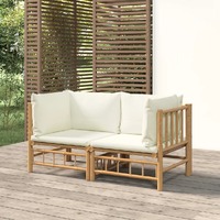  Garden Corner Sofas with Cream White Cushions 2 pcs Bamboo
