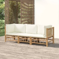  3 Piece Garden Lounge Set with Cream White Cushions  Bamboo