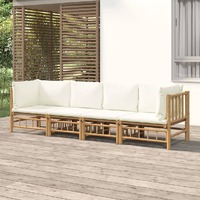  4 Piece Garden Lounge Set with Cream White Cushions  Bamboo