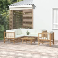  7 Piece Garden Lounge Set with Cream White Cushions  Bamboo