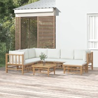  8 Piece Garden Lounge Set with Cream White Cushions  Bamboo