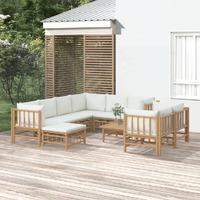  10 Piece Garden Lounge Set with Cream White Cushions  Bamboo