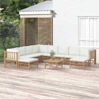  11 Piece Garden Lounge Set with Cream White Cushions  Bamboo