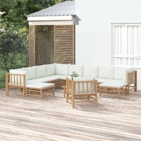  12 Piece Garden Lounge Set with Cream White Cushions  Bamboo