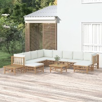  12 Piece Garden Lounge Set with Cream White Cushions  Bamboo