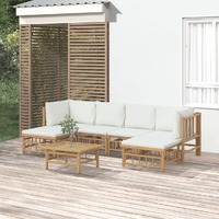  7 Piece Garden Lounge Set with Cream White Cushions  Bamboo