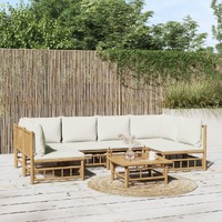  7 Piece Garden Lounge Set with Cream White Cushions  Bamboo