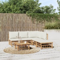  6 Piece Garden Lounge Set with Cream White Cushions  Bamboo