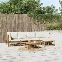  6 Piece Garden Lounge Set with Cream White Cushions  Bamboo