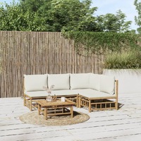  5 Piece Garden Lounge Set with Cream White Cushions  Bamboo