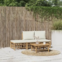  4 Piece Garden Lounge Set with Cream White Cushions  Bamboo