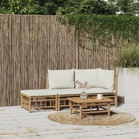  3 Piece Garden Lounge Set with Cream White Cushions  Bamboo