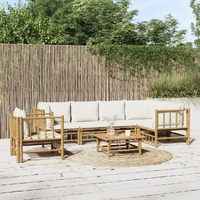  7 Piece Garden Lounge Set with Cream White Cushions  Bamboo