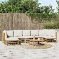  8 Piece Garden Lounge Set with Cream White Cushions  Bamboo