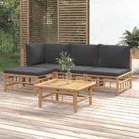  5 Piece Garden Lounge Set with Dark Grey Cushions  Bamboo
