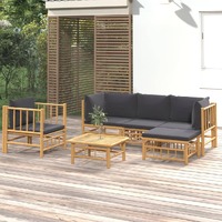  6 Piece Garden Lounge Set with Dark Grey Cushions  Bamboo
