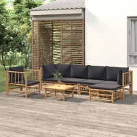  7 Piece Garden Lounge Set with Dark Grey Cushions  Bamboo