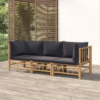  3 Piece Garden Lounge Set with Dark Grey Cushions  Bamboo