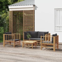  5 Piece Garden Lounge Set with Dark Grey Cushions  Bamboo