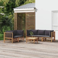  6 Piece Garden Lounge Set with Dark Grey Cushions  Bamboo