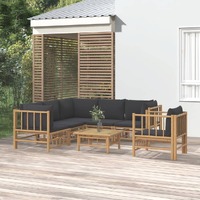  7 Piece Garden Lounge Set with Dark Grey Cushions  Bamboo