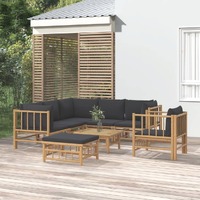  8 Piece Garden Lounge Set with Dark Grey Cushions  Bamboo