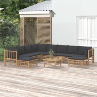  11 Piece Garden Lounge Set with Dark Grey Cushions  Bamboo