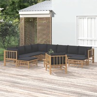  12 Piece Garden Lounge Set with Dark Grey Cushions  Bamboo