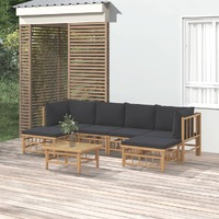  7 Piece Garden Lounge Set with Dark Grey Cushions  Bamboo