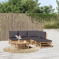  6 Piece Garden Lounge Set with Dark Grey Cushions  Bamboo