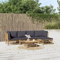  6 Piece Garden Lounge Set with Dark Grey Cushions  Bamboo