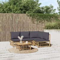  5 Piece Garden Lounge Set with Dark Grey Cushions  Bamboo