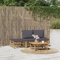  4 Piece Garden Lounge Set with Dark Grey Cushions  Bamboo