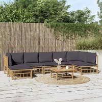  8 Piece Garden Lounge Set with Dark Grey Cushions  Bamboo