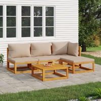  5 Piece Garden Lounge Set with Taupe Cushions Solid Wood