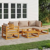  6 Piece Garden Lounge Set with Taupe Cushions Solid Wood