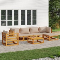  7 Piece Garden Lounge Set with Taupe Cushions Solid Wood
