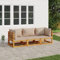  3 Piece Garden Lounge Set with Taupe Cushions Solid Wood
