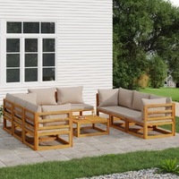  9 Piece Garden Lounge Set with Taupe Cushions Solid Wood