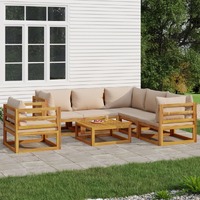  7 Piece Garden Lounge Set with Taupe Cushions Solid Wood