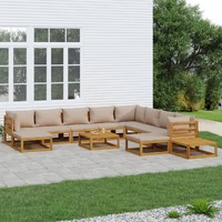  12 Piece Garden Lounge Set with Taupe Cushions Solid Wood