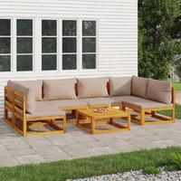  7 Piece Garden Lounge Set with Taupe Cushions Solid Wood