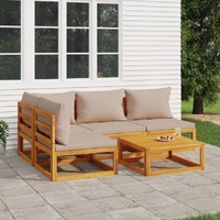  5 Piece Garden Lounge Set with Taupe Cushions Solid Wood