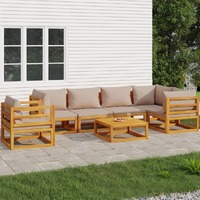  7 Piece Garden Lounge Set with Taupe Cushions Solid Wood
