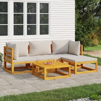  5 Piece Garden Lounge Set with Light Grey Cushions Solid Wood
