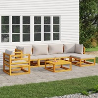  7 Piece Garden Lounge Set with Light Grey Cushions Solid Wood