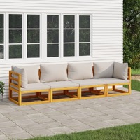  4 Piece Garden Lounge Set with Light Grey Cushions Solid Wood